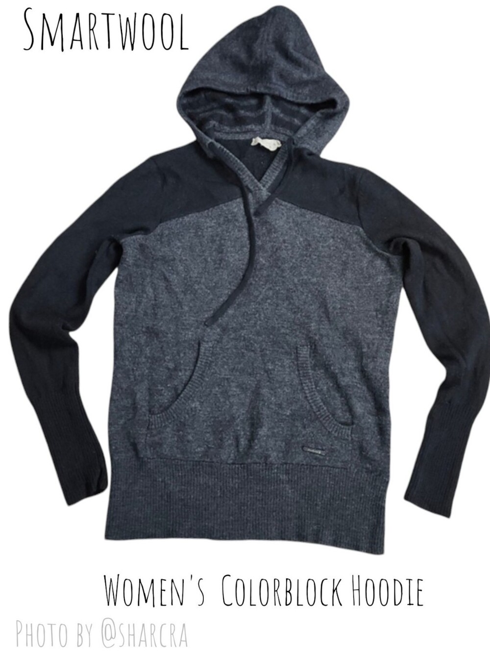 Smartwool 2012 Women Colorblock Black Grey Marino Wool kangaroo Hoodie Sweater S